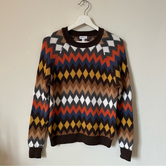 Minnie Rose Multicolor Crewneck Chevron Intarsia Sweater Cotton Blend Size XS - Picture 3 of 7